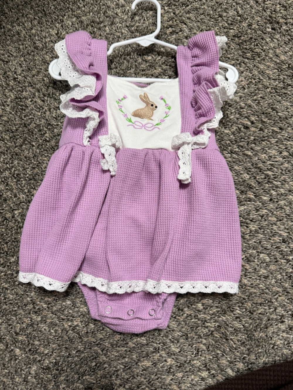 Marie Nicole 18-24 month Lavender Ruffle Baby Romper with Bunny Embroidery